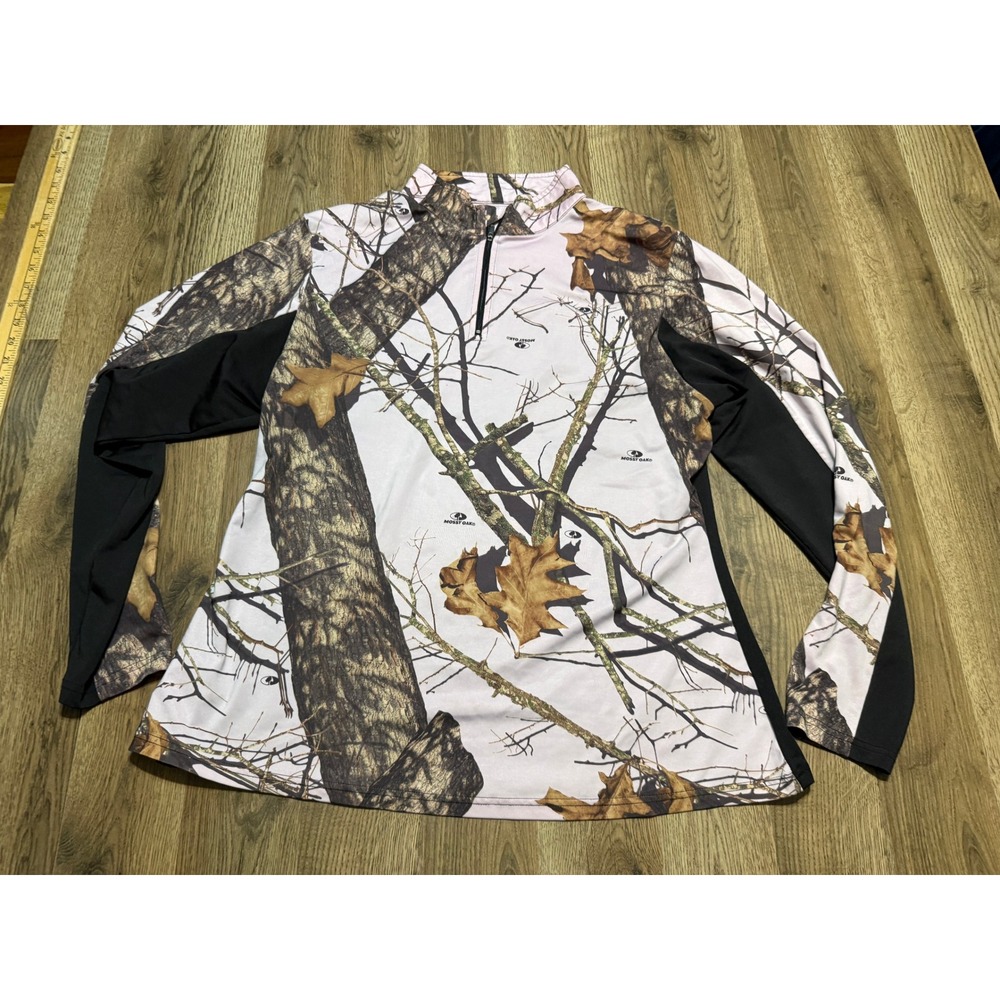 Mossy Oak Shirts Womens XL Pink Camo Quarter Zip Pullover Long Sleeve